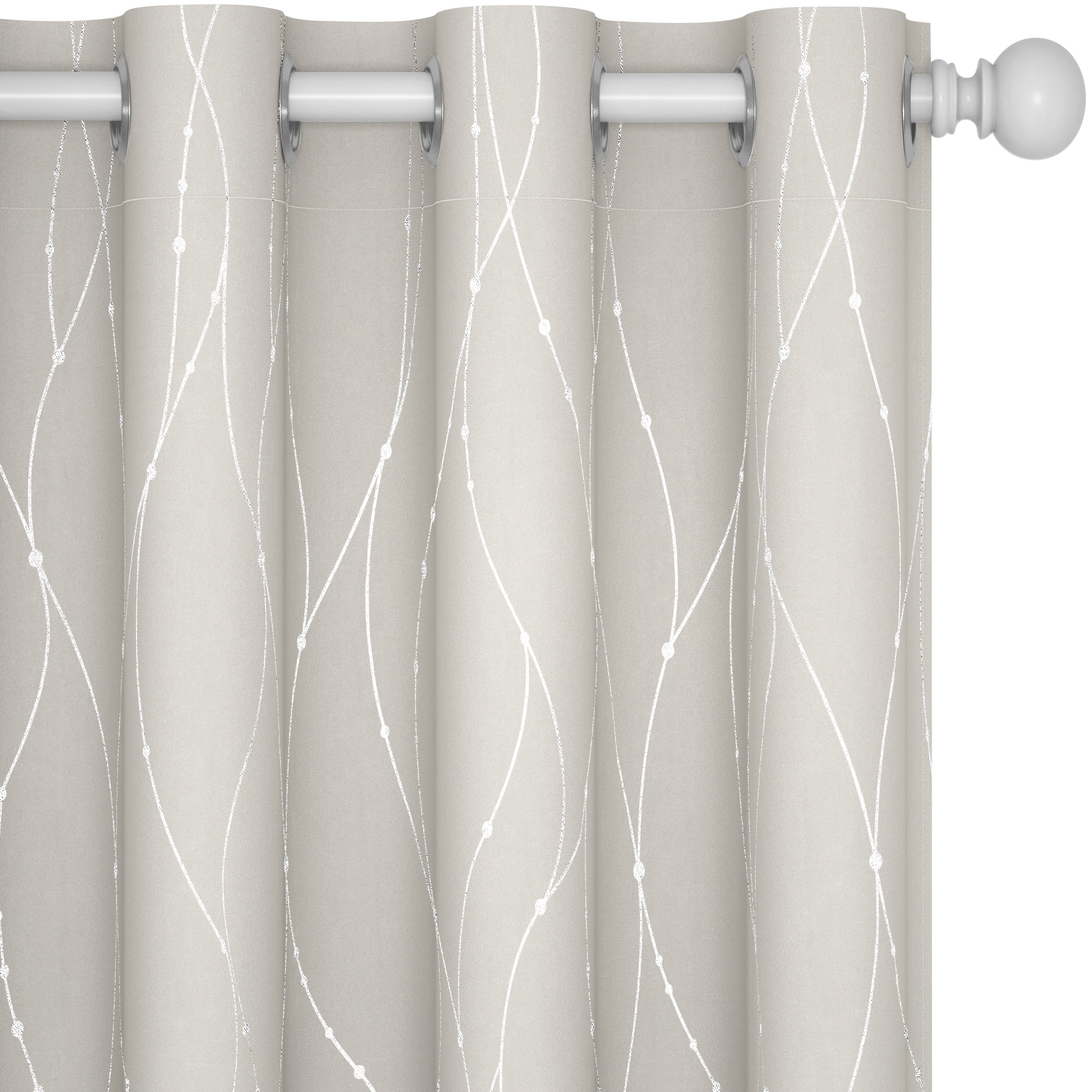 Deconovo Silver Printed Blackout Curtains - 2 Panels, Wave Dots Pattern, Grommet Top, 52"x84", Thermal Insulated Drapes for Bedroom & Living Room, Cream