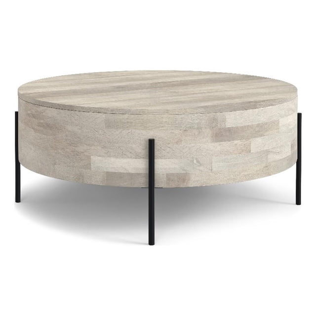 Pemberly Row Table Basse Tambour Urbain Rond en Bois de Manguier de 38 Pouces de Large, Fini Blanchi Blanc