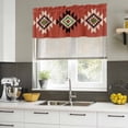 thumbnail image 4 of Red Black Green Boho Curtain Valances for Windows, Kitchen Valance Window Treatments Panel 2 Pack, Farmhouse Vintage Abstract Geometric Rod Pocket Short Curtains for Bathroom Bedroom 42 x 12 Inch, 4 of 8