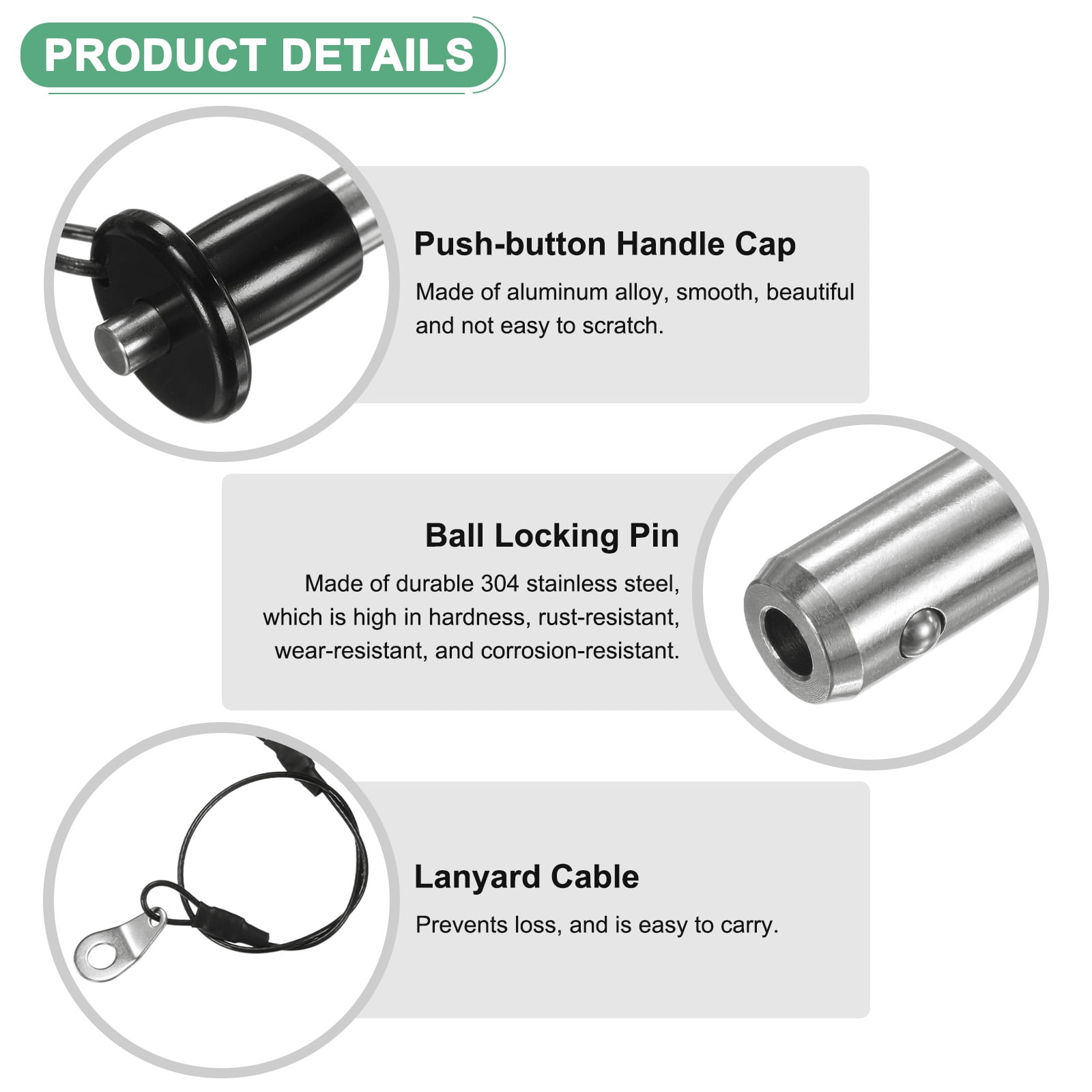 Uxcell 4Pcs Ball Locking Pins 8mm Dia 25mm Usage Length Button Handle Quick Release Pin