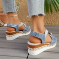 thumbnail image 4 of Rokment Women's Platform Wedge Sandals Beach Stylish Casual Leather Elastic Ankle Strap Espadrilles Chunky Heeled Slingback Dressy Summer Shoes Comfortable Blue Size 9, 4 of 5