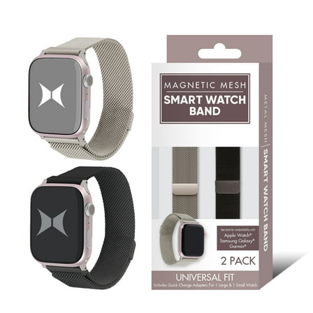 XTREME 2 Pack Stainless Steel Magnetic Mesh Smart Watch Bands - Universal Fit for Apple, Samsung, Garmin