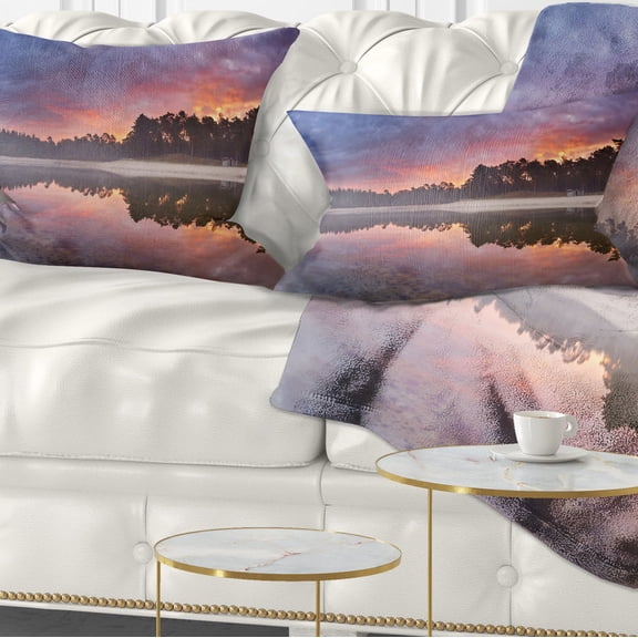 Designart Quiet Lake Mirroring the Sky - Landscape Printed Throw Pillow - 12x20