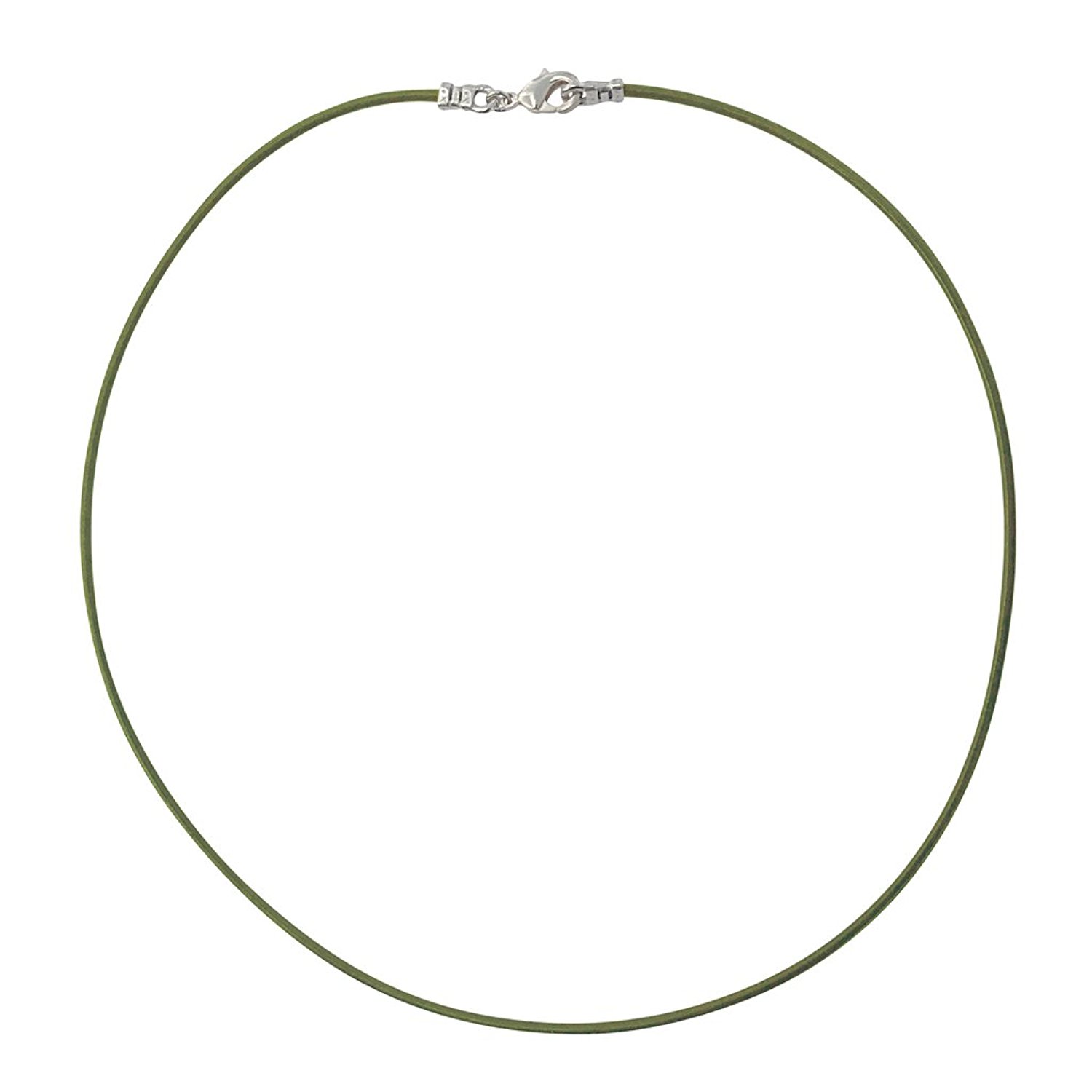 Sterling Silver 1.8mm Fine Olive Green Leather Cord Necklace
