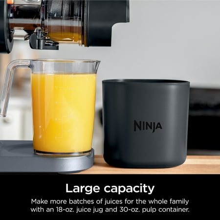 Ninja NeverClog 150W Cold Press Juicer with 18oz Jug, 30oz Pulp Container, 2-Speed, Compact, Red