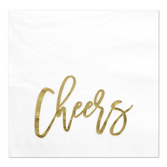 Koyal Wholesale Cheers, Funny Quotes Cocktail Napkins, Gold Foil, Bulk 50 Pack Count 3 Ply Napkins