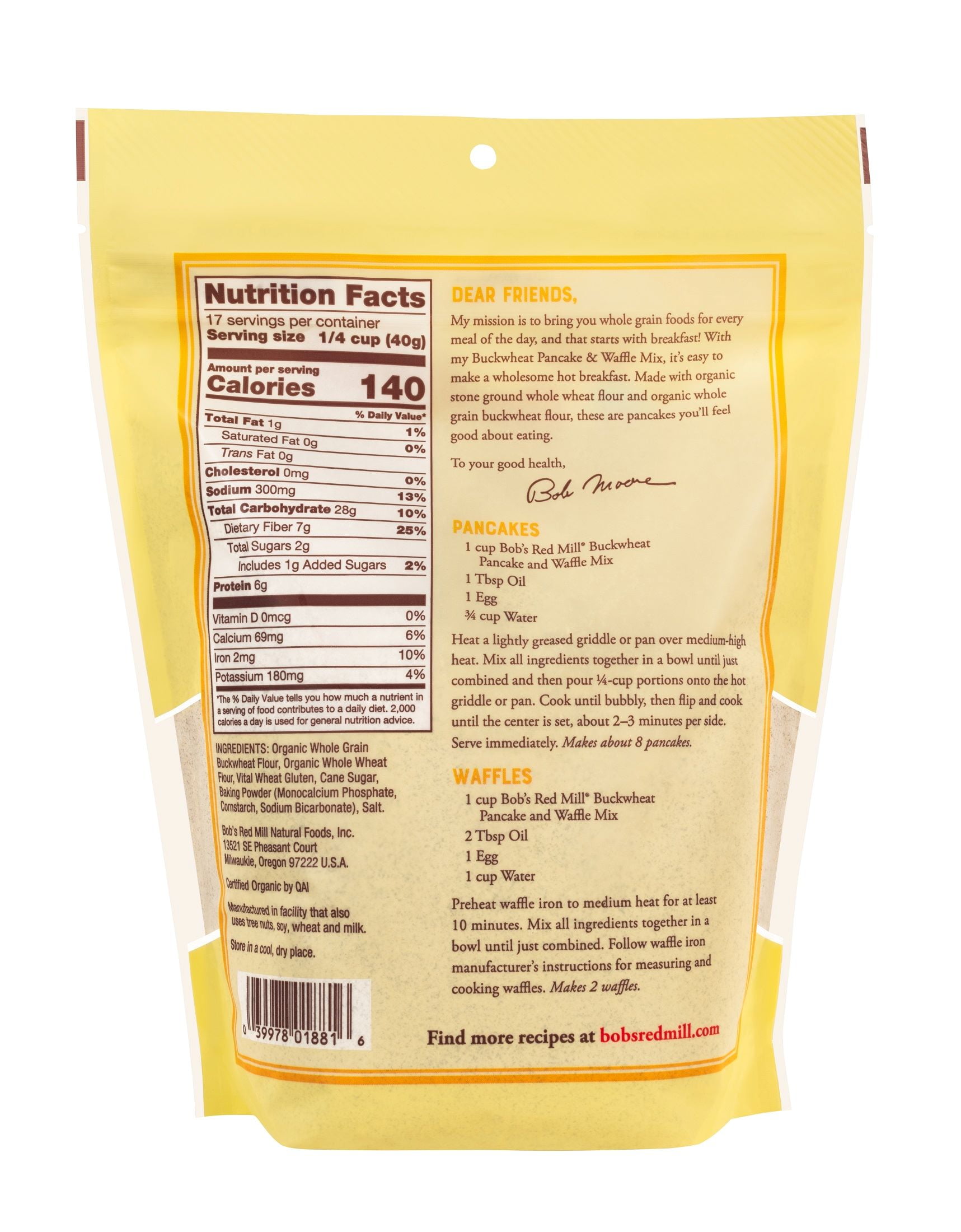(5 pack) Bob's Red Mill Pancake & Waffle Mix, Buckwheat, 24 oz