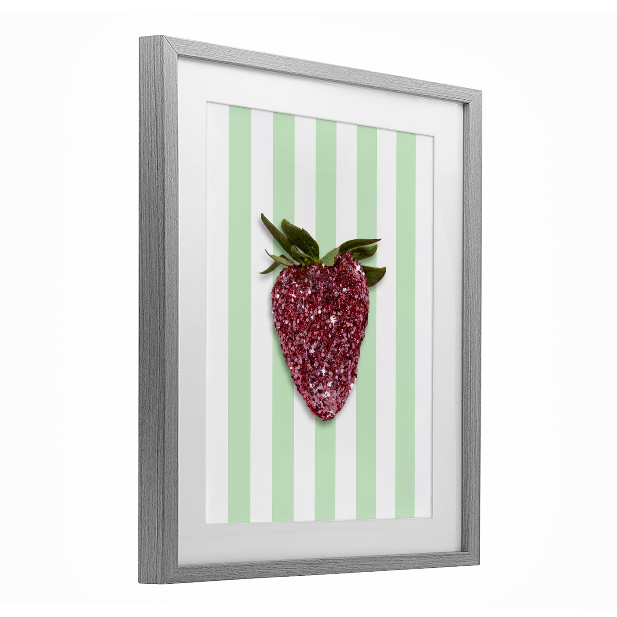Stupell Industries Glimmer Cherry on Green Stripes Gray Framed Print Under Glass, design by LISH Creative