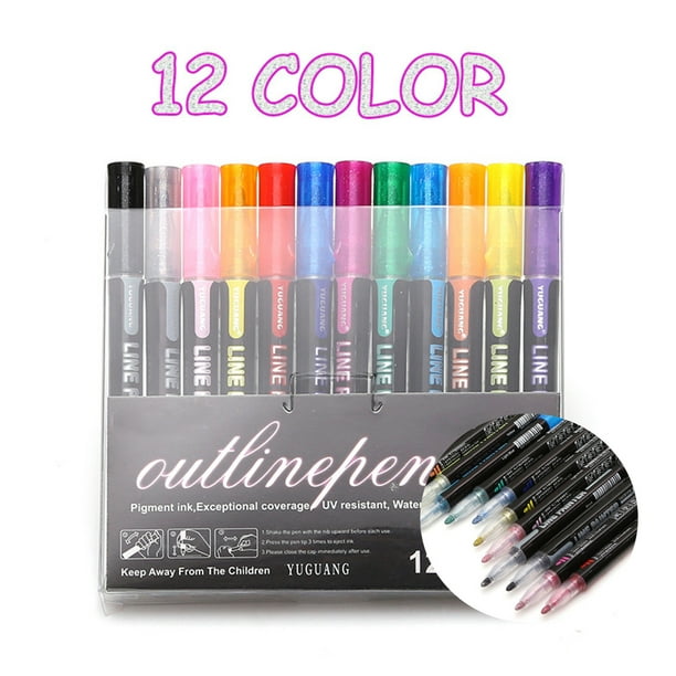 Xihbxyly Rotulador Brillante de Doble Trazo, Marcadores Fluorescentes, Diseño de Doble Punta, Experiencia Relajante para Dibujar, Versátil para Papel, Vidrio, Tela, Manualidades, 10 Ml, 1 Caja