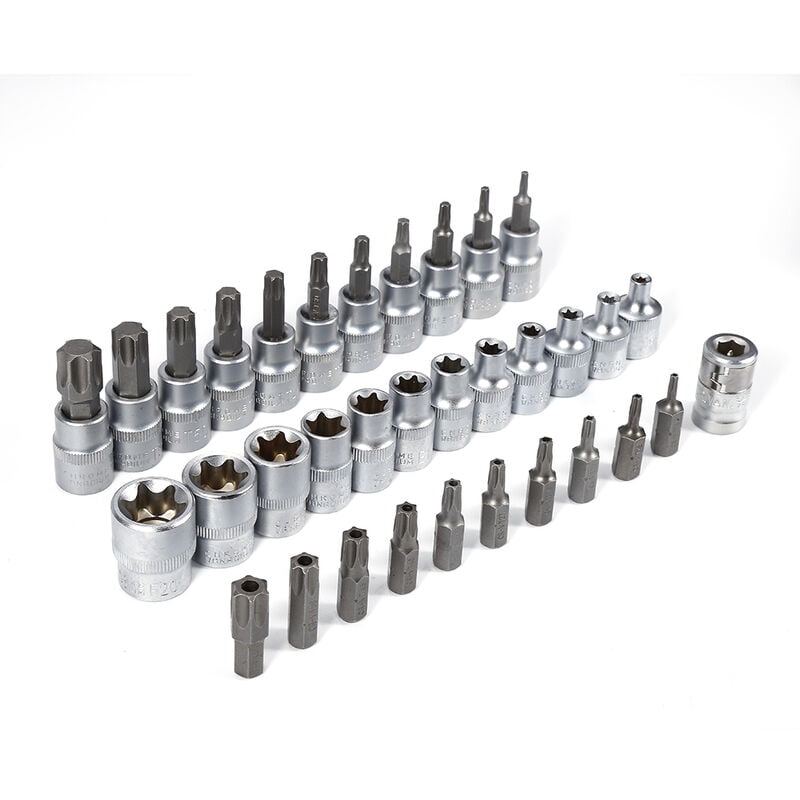 CCLIFE 54 stuks XZN Multi-tand Torx zeskantsleutel moer 1/2' 3/8' set S2 bit inzetset | H4-H12 M5-M12 T20-T55