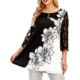 thumbnail image 2 of Enwejyy Women's Plus Size Henley Top Button Front Floral Print 3/4 Sleeve Loose Lace T-Shirts Blouse, 2 of 5