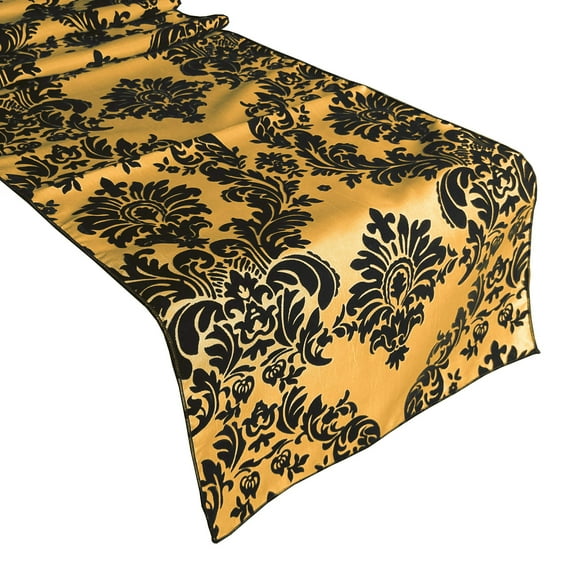 Flocked Damask Table Runner Yellow