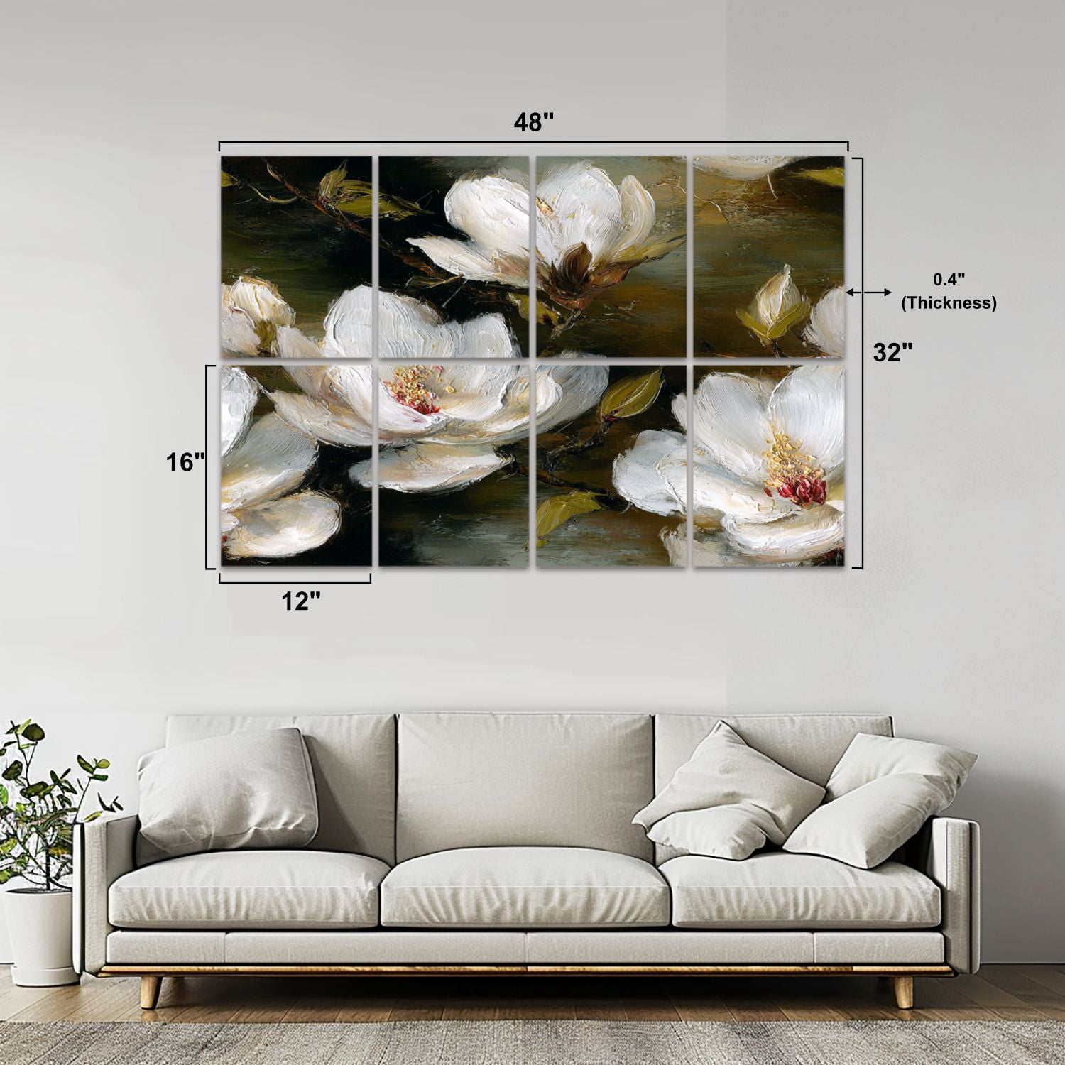 8 Pack Art Acoustic Panels Sound Absorbing White Magnolia Flowers an Decorative Soundproof Wall Panels Self Adhesive for Nursery Game Room Bedroom 48"x32"