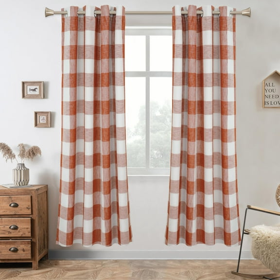 DriftAway Buffalo Plaid Check Curtains Woven Plaid Pattern Lined Blackout Thermal Insulated Window Curtain Grommet 2 Layers 2 Panels 52 Inch by 72 Inch Burnt Orange