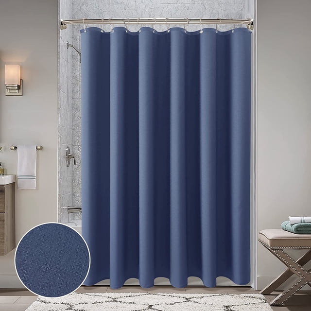 Textured Slubbed Fabric Bath Shower Curtain, Polyester Shower Curtains for Bathroom, Waterproof Shower Curtain Liner with 12 Hooks,Machine Washable (72 x 72 inch, Navy Blue)