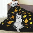 thumbnail image 4 of Leaf Cat Pattern Throw Blanket, Super Soft Anti-Pilling Flannel Bed Blankets, 80"x60", 4 of 8