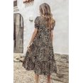 thumbnail image 3 of Maskion Women's Summer Casual Boho Dress Floral Print Ruffle Puff Sleeve High Waist Midi Beach Dresses,M Leopard, 3 of 6