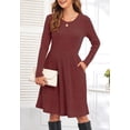 thumbnail image 2 of ANYJOIN Women's Knit Sweater Dress Long Sleeve Pleated Loose Casual Dress with Pockets Knee Length, 2 of 5