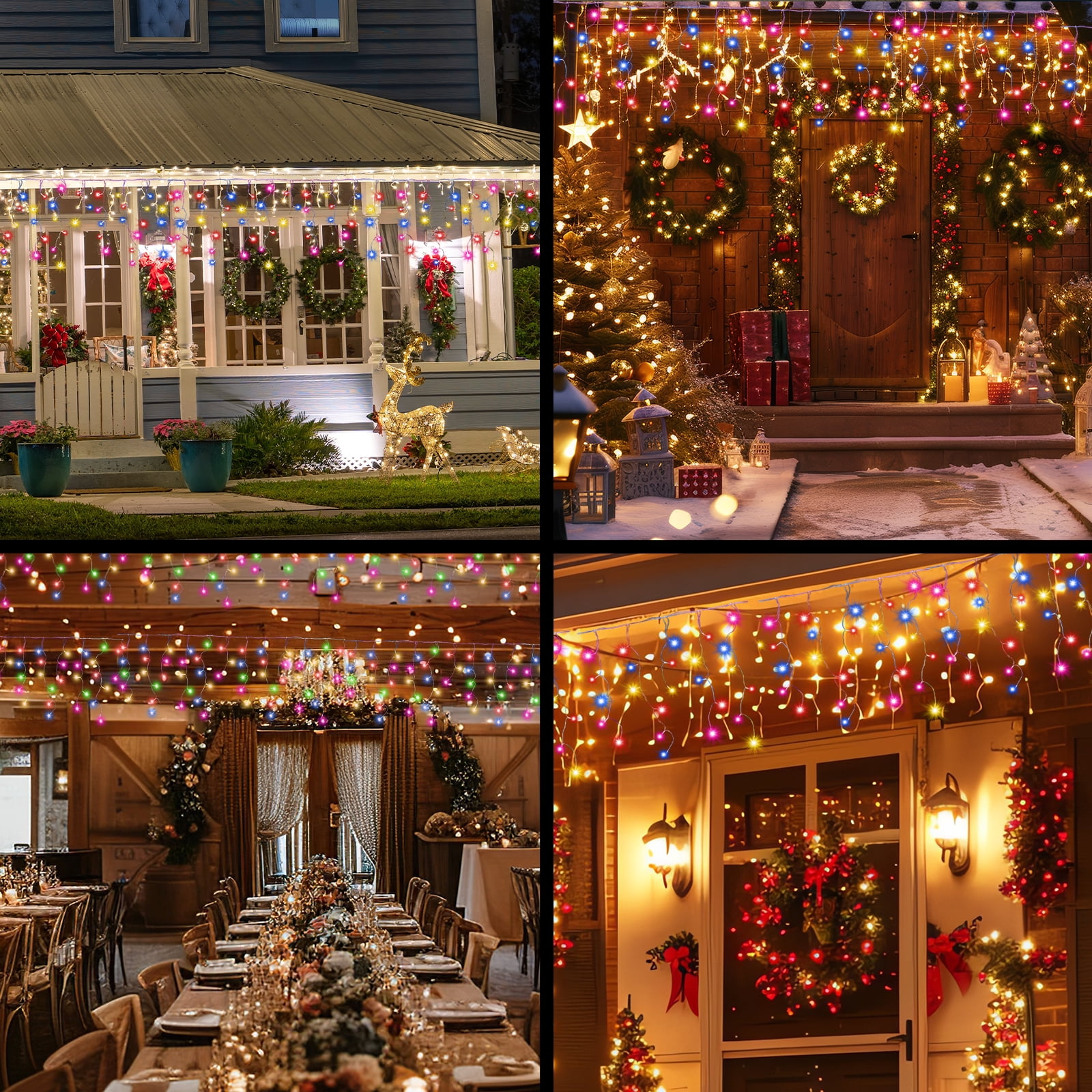 678LED Christmas Lights Outdoor, 66FT 8 Modes Icicle Lights for Outside 145 Drops Waterproof Icicle String Lights Plug in Connectable Hanging Lights for Outdoor Roof Indoor House Decor,Multicolor