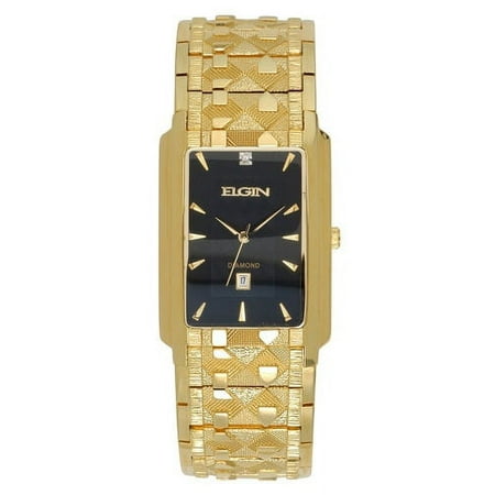 Elgin Adult Male Rectangle Black Dial Gold Watch - FG8014-P04
