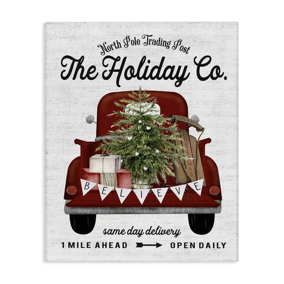 Stupell Industries Rustic Lodge Red Holiday Truck Fir Tree Canvas Art, 16 x 20, by Lettered and Lined