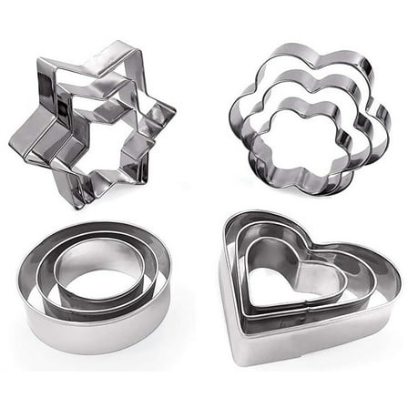 12 Pcs Cookie Cutters, Stainless Steel Star Heart Flower Round 4 Shape Cookie Baking Mold Sets for Kitchen Baking (12)