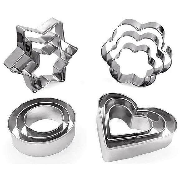 12 Pcs Cookie Cutters, Stainless Steel Star Heart Flower Round 4 Shape Cookie Baking Mold Sets for Kitchen Baking (12)