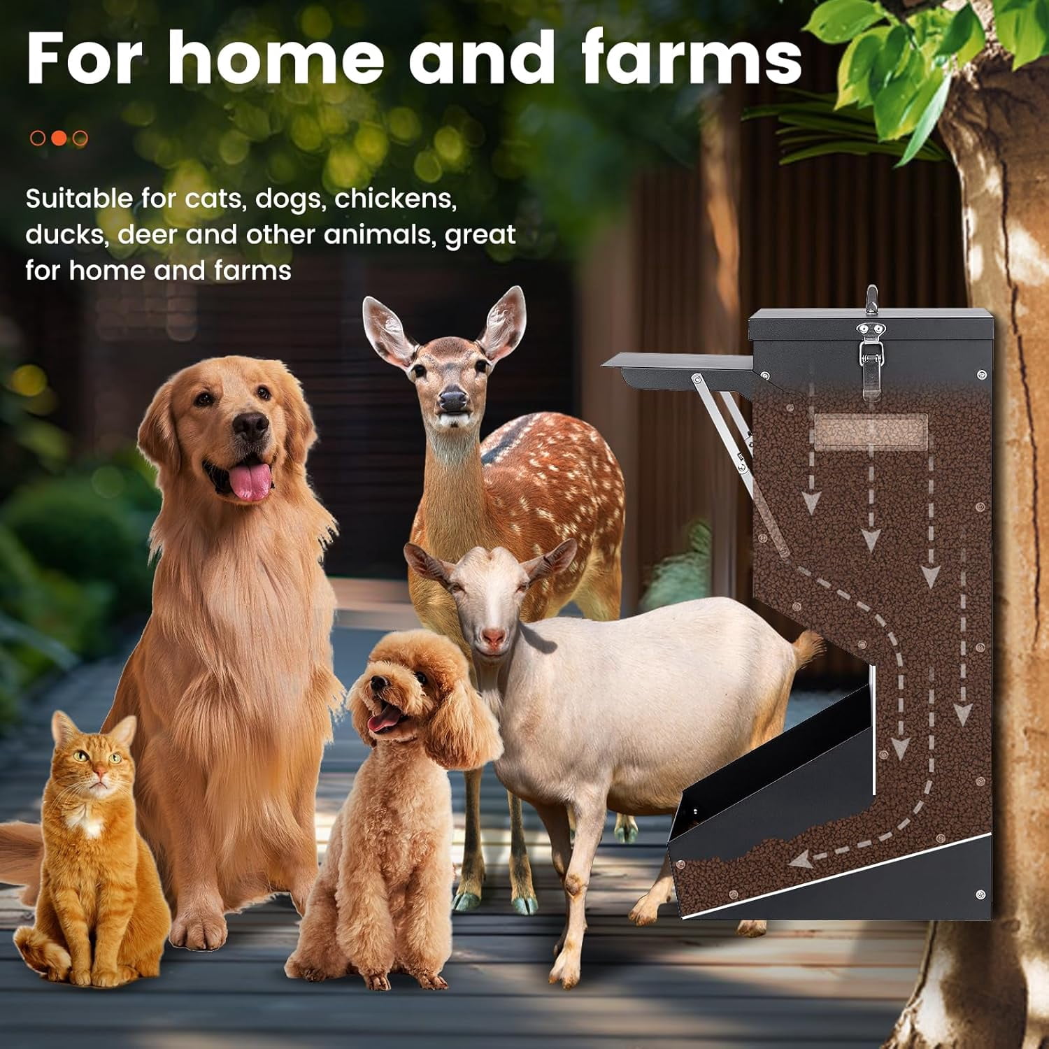 Outdoor Dog Feeder for Large Dogs, Automatic Dog Feeder Large Breed and Gravity Dog Food Dispenser for Dogs, Cats, Deer, Chicken, Ducks, Geese