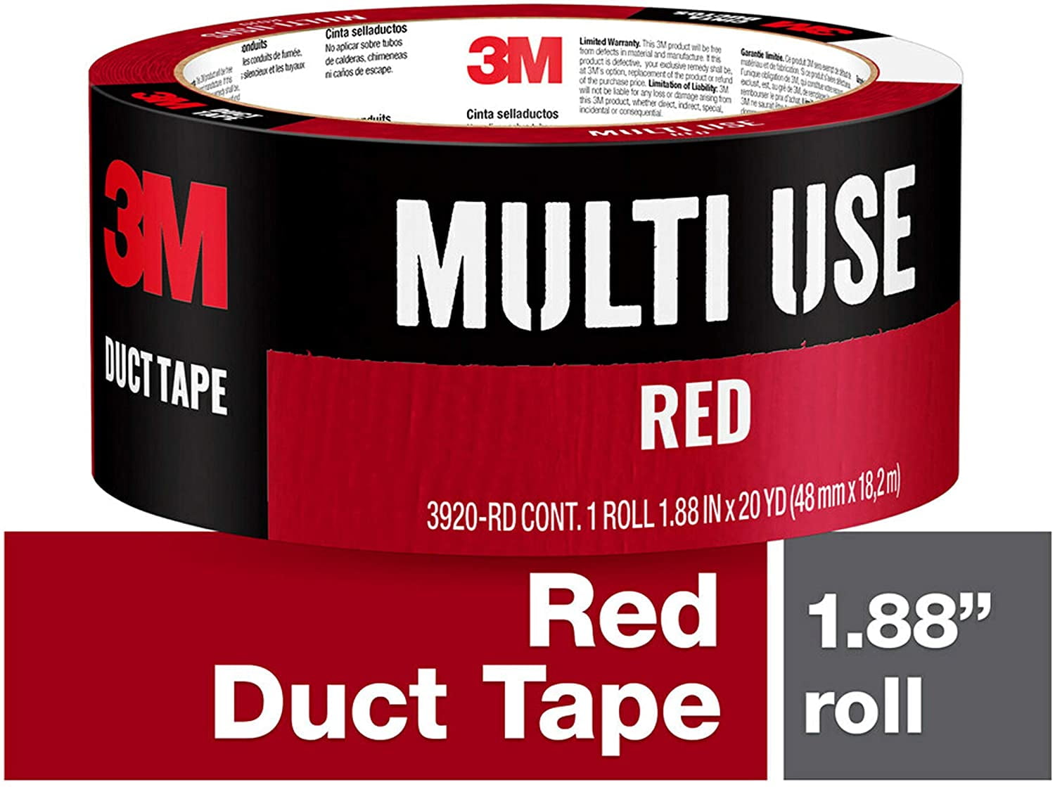 3M Red Duct Tape, 1.88 in x 20 yd (48 mm x 18.2 m), 1 Roll (3920RD