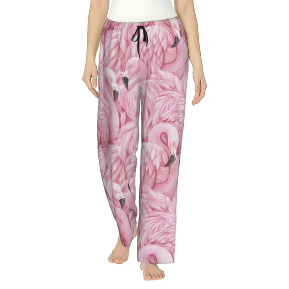 Pink Flamingos Pattern Women's Comfy Pajama Pants With Pockets,Soft Stretch Drawstring Lounge Pants, Soft Casual Wide Leg Pjs Sleep Bottoms Medium