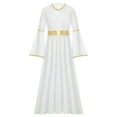 thumbnail image 5 of Aislor Girls Praise Dance Dress Liturgical Worship Metallic Patchwork Bell Long Gown Church Dancewear White 16, 5 of 7