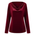 thumbnail image 4 of Yourumao Velvet Tops for Girls Dressy Cowl Neck Shirts Trendy Long Sleeve Blouses Solid Soft Tees Spring Going Out Tshirts, 4 of 5