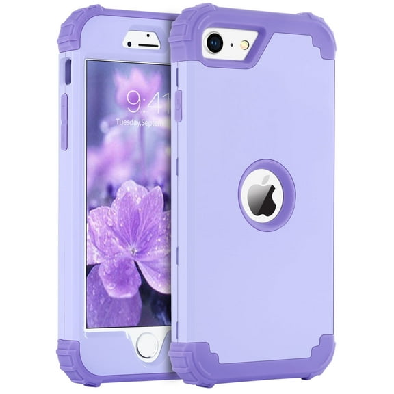 BENTOBEN iPhone SE 2020/ 2022 Case, 3 Layers Hybrid Hard Silicone PC Shockproof Full Bumper Drop Protective Cover for iPhone SE 2020/ 2022 Model 4.7'', Light Purple