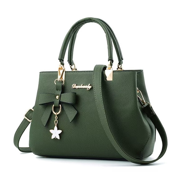 11.02IN Women's Satchel Handbag, Stylish Tote Purse with Bowknot Decor, Vegan Leather Crossbody Shoulder Bag for Work, Travel, and Daily Use,Army Green