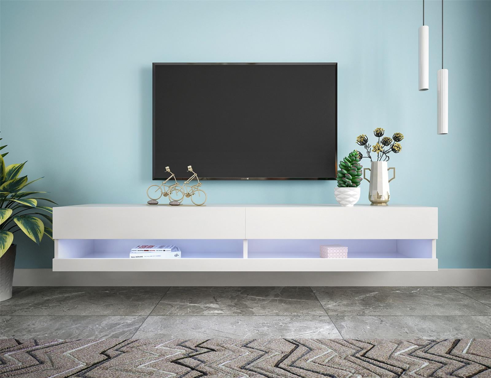 Details about   Wall Mounted Floating TV Stand High Gloss 80" TV Cabinet Console W/ Led Lights 