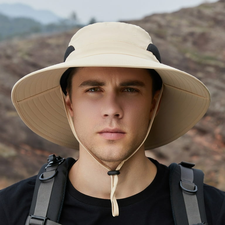 Prolriy Sun Hats for Men Mountaineering Fishing Solid Color Hood Rope Outdoor Shade Foldable Casual Breathable Bucket Hat Mens Hats Beige
