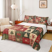 Homewish Xmas Plaid Twin Sheet Sets 3pcs for Teens Boys Girls,Merry Christmas Twin Fitted Sheet Microfiber,Vintage Aesthetic Breathable Flat Sheet,Luxury Bedroom Decor
