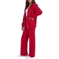 thumbnail image 4 of 2 Piece Sets for Women Zip Up Hoodie Wide Leg Sweatpants Matching Set Lounge Outfit Comfort Casual Fall Winter Tracksuit,XXL,Red, 4 of 7