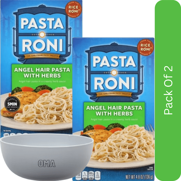 Pasta Roni Angel Hair Pasta with Herbs – 4.8 oz Box-2pk, With White Bowl By OMA