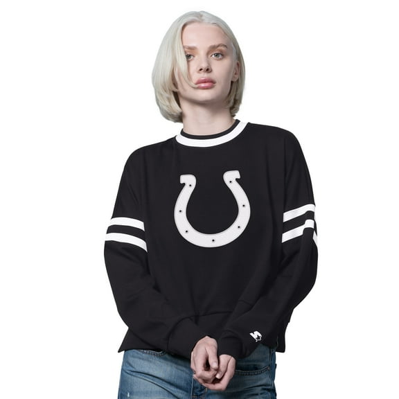 Women's Starter Black Indianapolis Colts Rally Drop Shoulder Cropped Sweatshirt