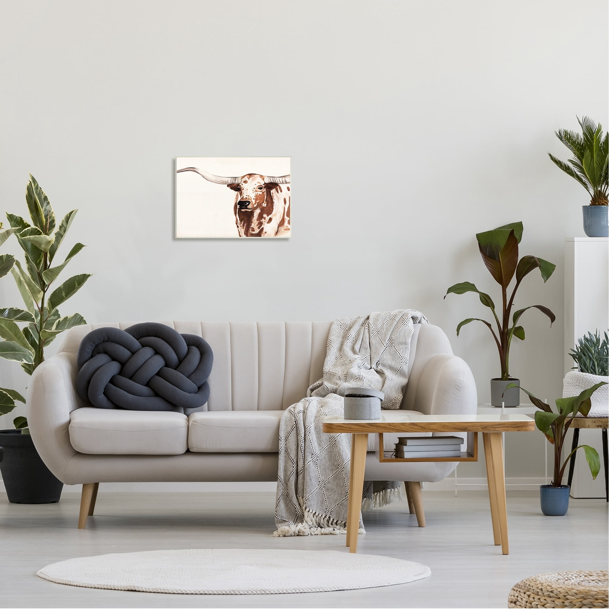 Stupell Industries Spotted Longhorn Cattle Smiling Brown Country Cow Wood Wall Art, 19 x 13, Design by Annie Warren
