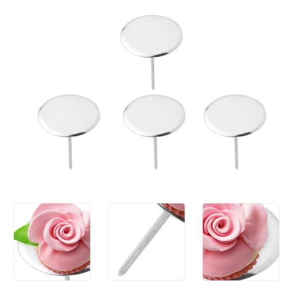 OUNONA 4 Pcs Stainless Steel Cake Baking Heating Core Flower Nails Cake Cupcake Decorating Tools (L, Diameter 5 cm)