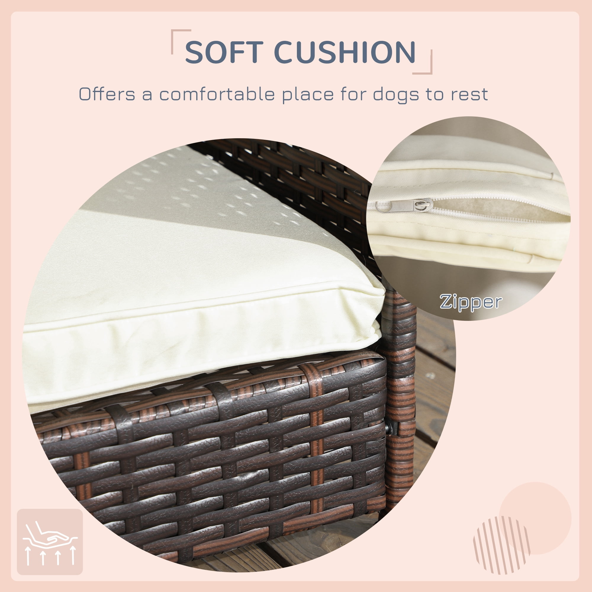 PawHut Outdoor Wicker Dog House Dog Bed W/ Canopy Cushion, Cream White