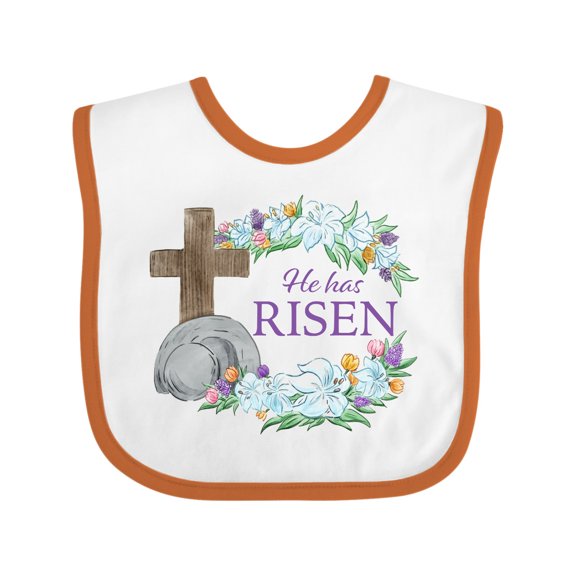 Inktastic Easter He Has Risen with Cross and Flowers Boys or Girls Baby Bib
