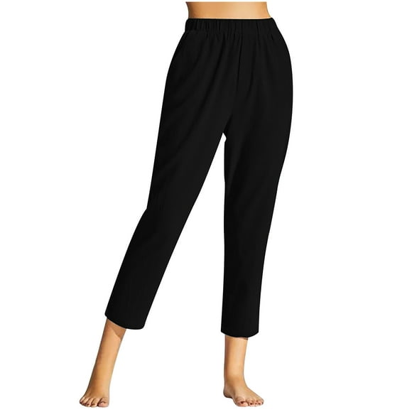 Women's Capris Pants Solid Color Elastic Waist Pants Ladies Casual Lounge Pants Workout Out Trousers