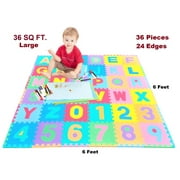 ProGymnastics Kids Puzzle Mat Alphabet and Numbers, 36 Tiles Play Mat, 12" by 12" Large Kid's ABC/123 , 36 Interlocking Foam Tiles Coverage 36 Sq FT Children and Toddlers Mat