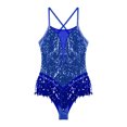 thumbnail image 5 of Yruioon Women Sparkling Sequins Fringed Dance Dress Shiny Tassel Latin Dance Dress Performance Royal_Blue M, 5 of 7