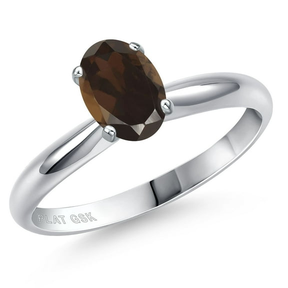 Gem Stone King PLAT-900 Platinum Brown Smoky Quartz Engagement Ring for Women | 0.75 Cttw | Oval 7X5MM | Gemstone Birthstone | Size 7