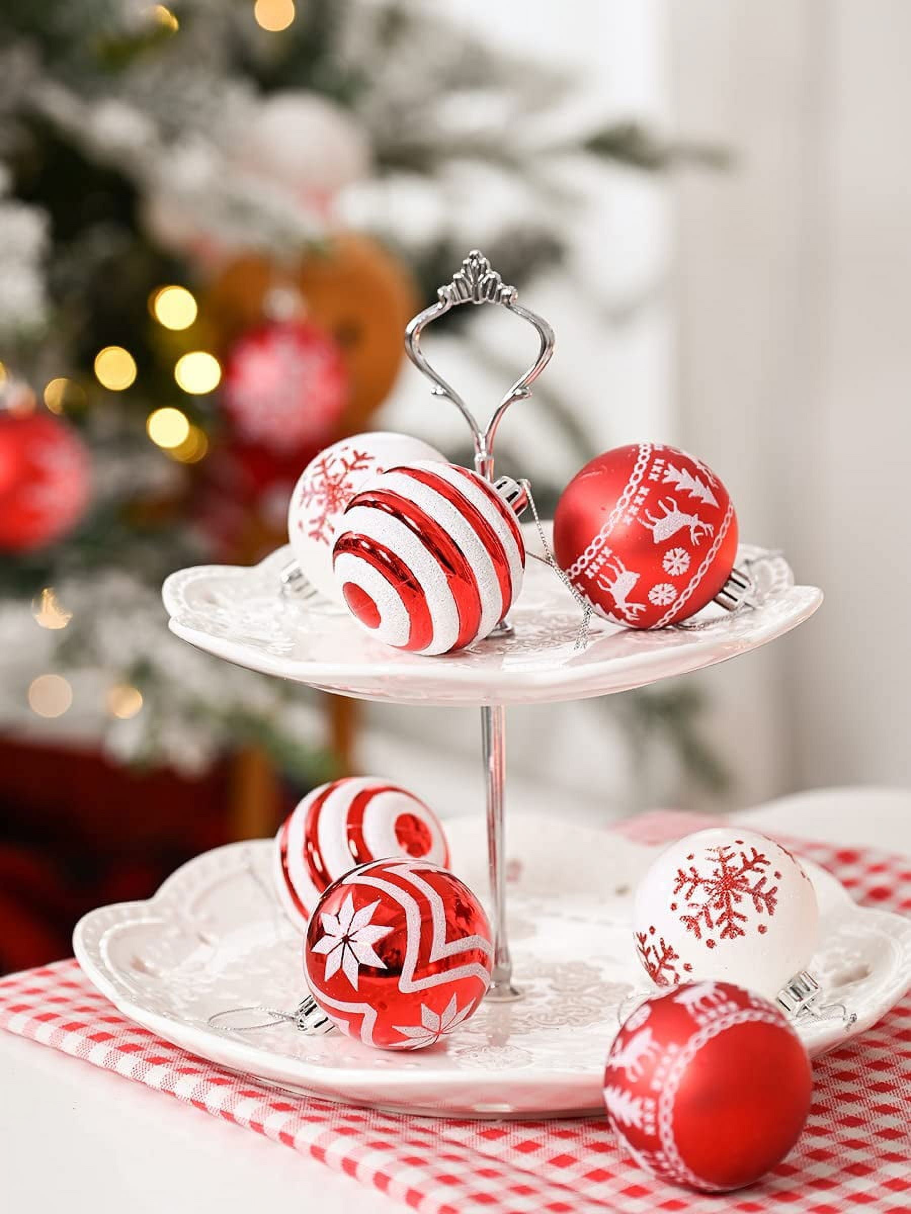 HadinEEon Christmas Ball Ornaments, 24pcs Christmas Tree Decorations, 2.36" Xmas Hanging Balls (Red)