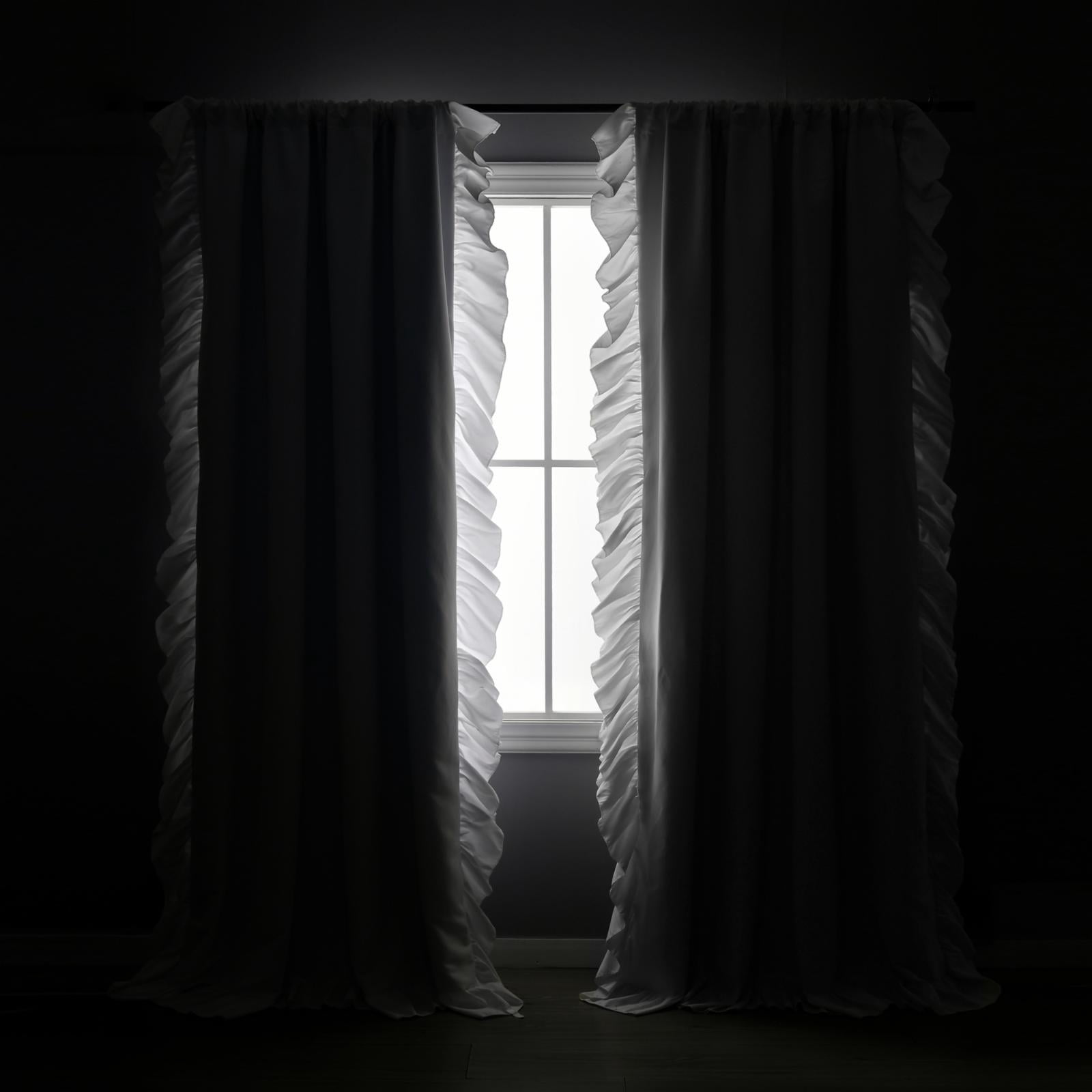 Lush Decor Reyna 100% Microfiber Lined Blackout Ruffled Rod Pocket Window Curtain Panel White Single 54X84